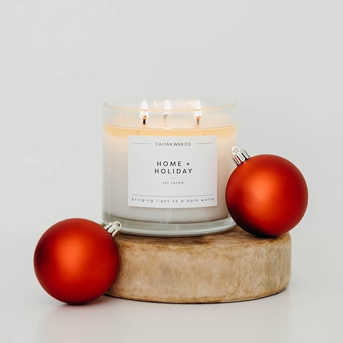 Calyan Wax Co. Home & Holiday 3 Wick Scented Candle - 43 Hour Burn - Luxury 3 Wick Soy Candles - Non Toxic Soy Wax Candles - Long Lasting Large Glass Jar Candle for Home - 14.9oz - Bloomnest