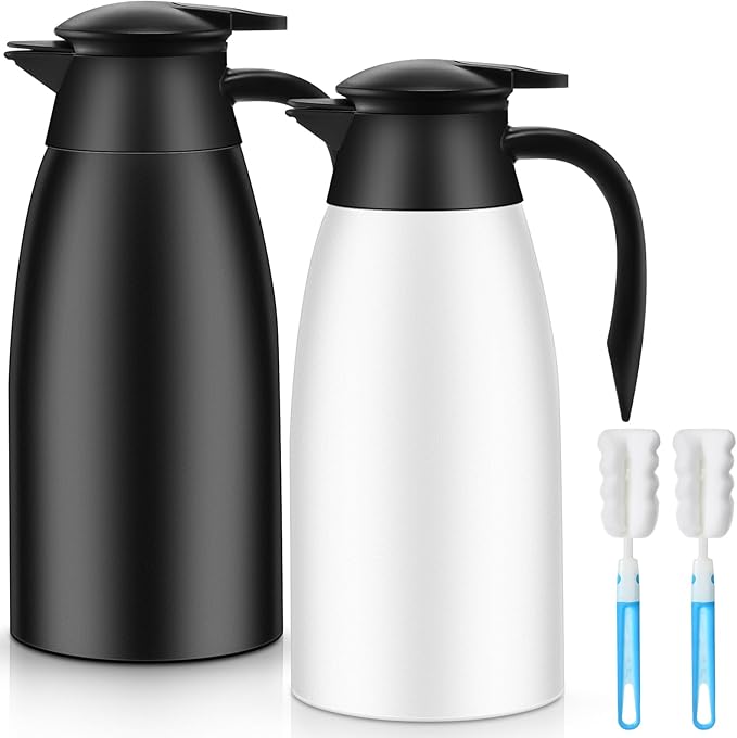Norme 2 Pcs Thermal Coffee Carafe Insulated Stainless Steel Coffee Carafe for Hot Liquid Vacuum Thermal Pot Creamer Pitcher Dispenser with Brushes Keeping Hot Water Milk(Black, White) - Bloomnest