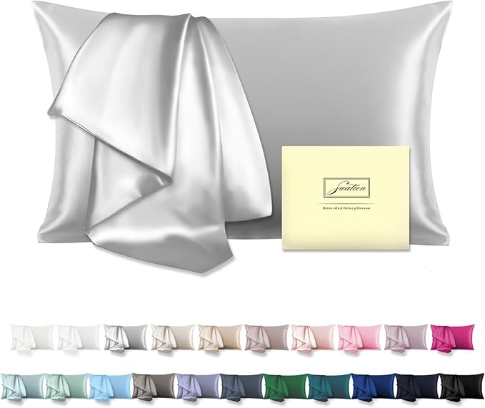 Natural Mulberry Silk Pillowcase for Hair and Skin Queen Size 20"X30" Pillow Case with Hidden Zipper Soft Breathable Smooth Cooling Silk Pillow Covers for Sleeping (Silver Grey,Queen,1Pcs) - Bloomnest