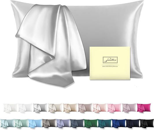 Mulberry Silk Pillowcase for Hair and Skin Standard Size 20"X 26" Pillow Case with Hidden Zipper Soft Breathable Smooth Cooling Silk Pillow Covers for Sleeping (Silver Grey,Standard,1Pcs) - Bloomnest