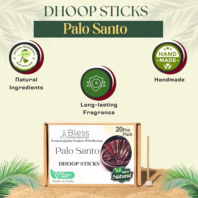 Bless-International Palo-Santo-100%-Natural-Incense-Bambooless-Dhoop-Sticks Handmade-Organic-Chemicals-Free for-Purification-Relaxation-Positivity-Yoga-Meditation The-Best-scents-4.5-Inches-20-Sticks BlessInternational
