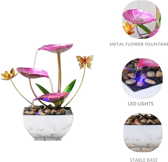 Pink Tabletop Water Fountain, Fall Decor USB Desktop Sleep Waterfall, Women Office Decor, Zen Garden for Desk，Thanksgiving Gift - Bloomnest