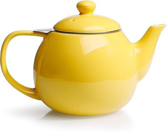 Sweese Teapot, Porcelain Tea Pot with Stainless Steel Infuser, Blooming & Loose Leaf Teapot - 27 ounce, Yellow - Bloomnest