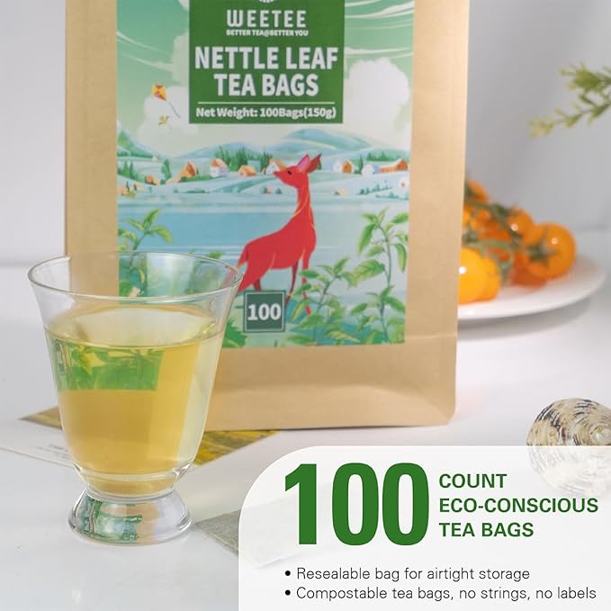 WT WEETEE Nettle Leaf Tea Bags, Made with 100% Pure Stinging Nettle Leaf, Natural Caffeine-free Herbal Tea Rich in Vitamins & Minerals,1.5g x 100 Counts - Bloomnest
