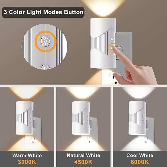 easuntec Night Light, Night Lights Plug into Wall, Warm Led Night Light, Dusk to Dawn Light Sensor, 3 Light Modes, Dimmable Night Lights for Bedroom Bathroom Hallway Kitchen Stairs (White, 2 Pack) - Bloomnest