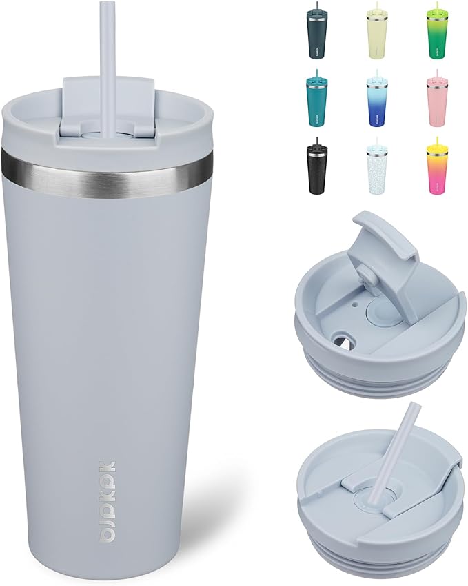 BJPKPK 22oz Stainless Steel Insulated Tumbler With lid And Straw Travel Coffee Thermal Tumblers Cup For Women And Men,Modern Blue - Bloomnest