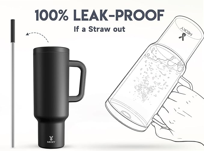 Meoky 50 oz Tumbler with Handle, Tumbler with Lid and Straw, Insulated Stainless Steel Travel Mug, 100% Leak-proof, Keeps Cold for 36 Hours or Hot for 12 Hours (Night) - Bloomnest