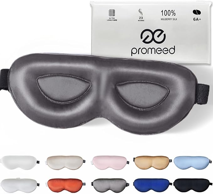 PROMEED Adjustable 100% Mulberry Silk Sleep Mask 23 Momme, 3D Contoured No-Pressure Cup Eye Mask for Sleeping, Super Soft Breathable Blindfold, Perfect Blocks Light for Sleeping (Grey) - Bloomnest