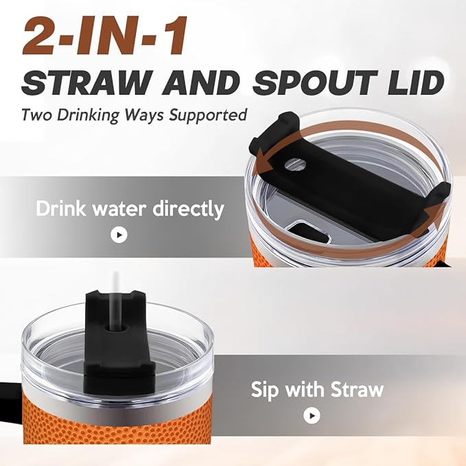 SANDJEST Basketball Tumbler with Handle 40oz Lid & Straw, Insulated Coffee Cup Gifts for Men Boys Players, Christmas Birthday - Bloomnest