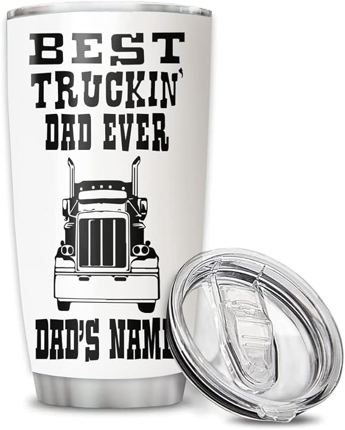 Custom Best Truckin' Dad Ever Truck Driver Trucker Personalized Tumbler Cup Father's Day Gift, Gift For Dad, Father, Papa, Trucker, Truck Driver 20oz Insulated Coffee/Tea Tumbler with Lid - Bloomnest