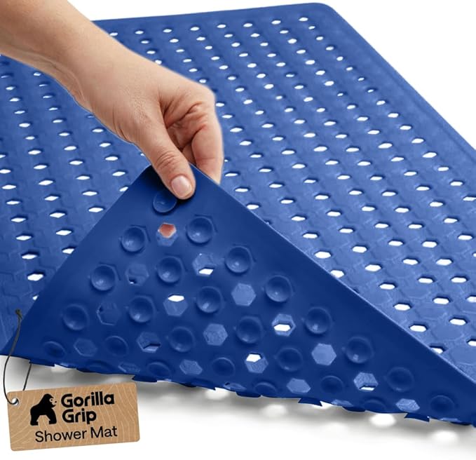 GORILLA GRIP Patented Bath Tub Shower Mat, Machine Washable Bathtub Floor Liner Mats, Suction Cups and Drain Holes to Keep Tubs Clean, Soft on Feet, Bathroom Essentials, 35x16 Inch, Royal Blue Opaque - Bloomnest