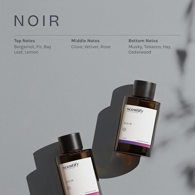 Scentify Noir Aroma Oil Refill Scent for Oil Diffusers - Bergamot, Bay Leaf, Vetiver, Cedar, Musk Scents - Luxurious Relaxing Aromatherapy Diffuser Fragrance 100ml, 3.38 oz Scentify