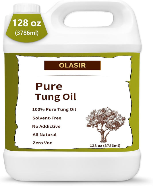 1 Gallon 100% Pure Tung Oil for Wood Finishing 128 oz Natural Food Grade Safe, Waterproof Tung Oil for Wood Floors, Indoor & Outdoor Furniture