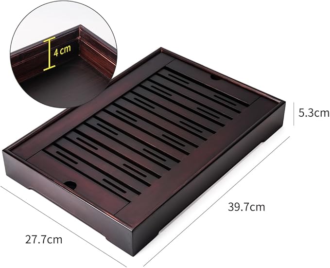 XL Size Bamboo Chinese Tea Tray - 15.6 x 10.9 inch Japanese Tea Serving Tray, Gongfu Tea Table Set with Reservoir Type Water Storage Box Kong Fu Tea Tray - Bloomnest