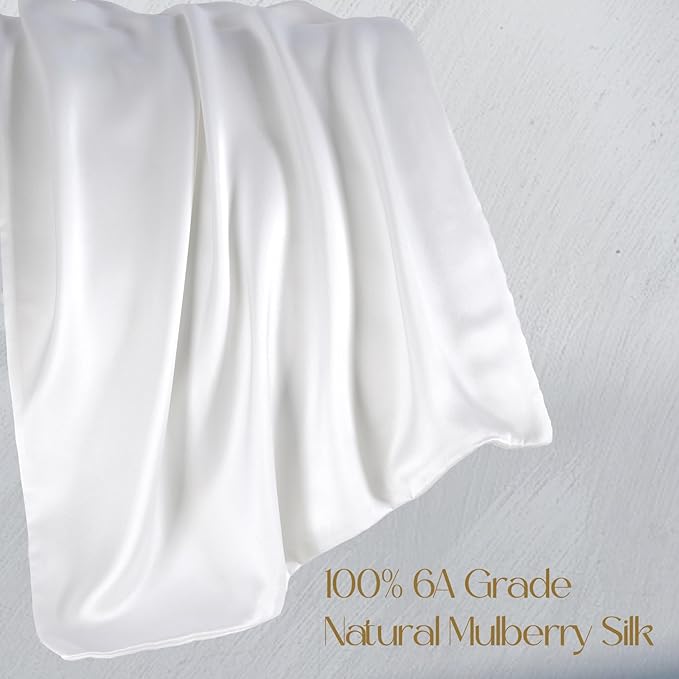 ZIMASILK 100% Pure Mulberry Silk Pillowcase for Hair and Skin,with Hidden Zipper,Both Side 19 Momme Silk, 1pc (Body 20"x54", White) - Bloomnest