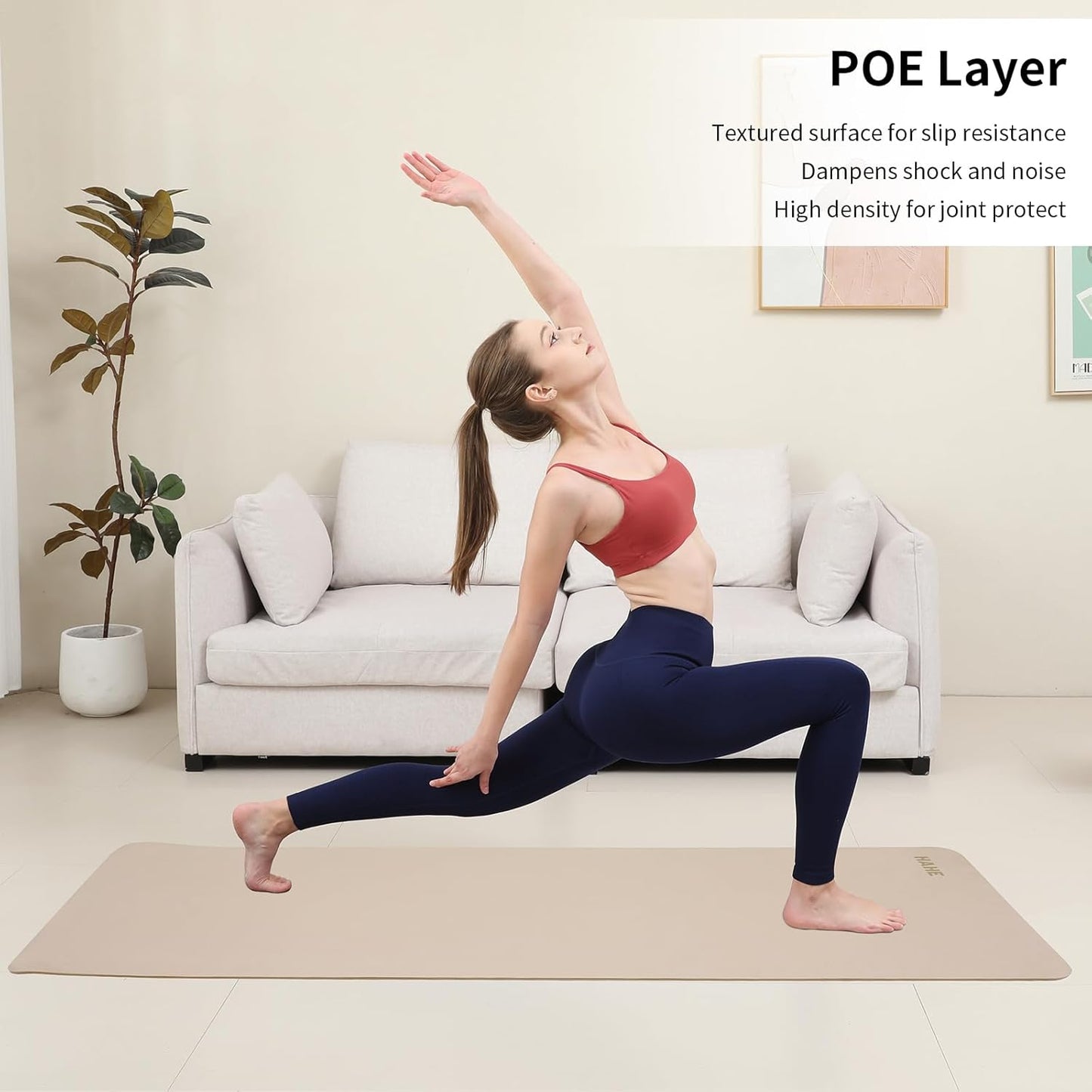 HAHE Yoga Mat Thick (8MM,1/3"), Eco-Friendly POE Non Slip Yoga Mat, High Rebound & Shock Absorption, Anti-Tear & Sweat-Resistant for Yoga, Fitness, Home, Workouts, Large Pilates Mats 72"x24" with Carrying Strap