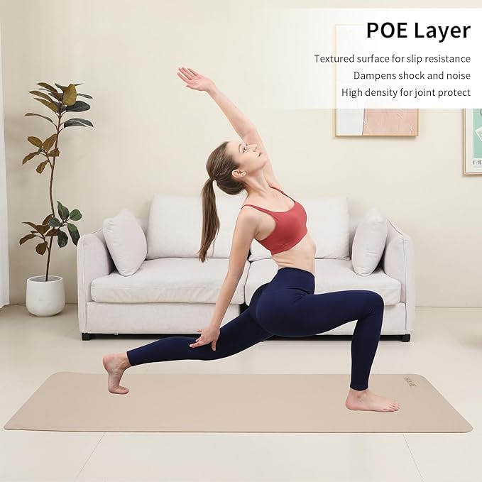 HAHE Yoga Mat Thick (8MM,1/3"), Eco-Friendly POE Non Slip Yoga Mat, High Rebound & Shock Absorption, Anti-Tear & Sweat-Resistant for Yoga, Fitness, Home, Workouts, Large Pilates Mats 72"x24" with Carrying Strap - Bloomnest
