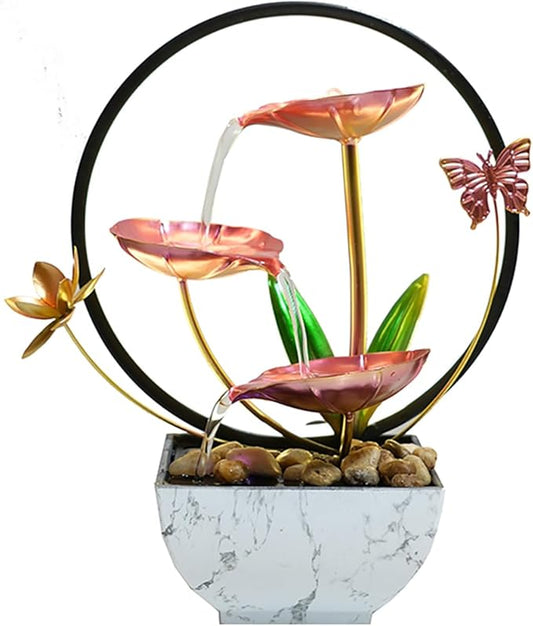Pink Indoor Table Top Fall Decor Indoor Relaxation Water Fountain, Waterfall, Small Fountains with LED Lights Zen Meditation Fountains. - Bloomnest
