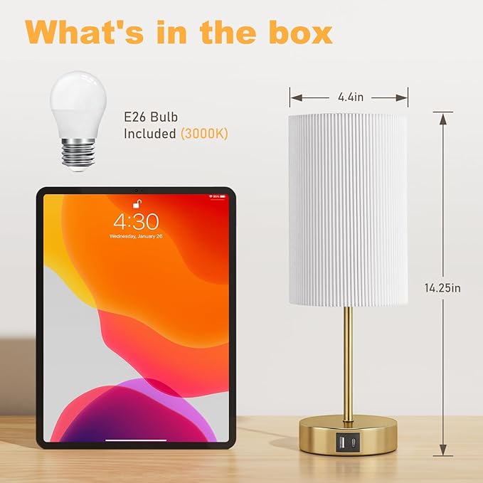 AKASUKI Table Lamp for Bedroom, 3 Way Dimmable Touch Lamp with Dual Charging Station, Small Bedside Lamps for Night Stands, Living Room, Office(LED Bulb Included) - Bloomnest