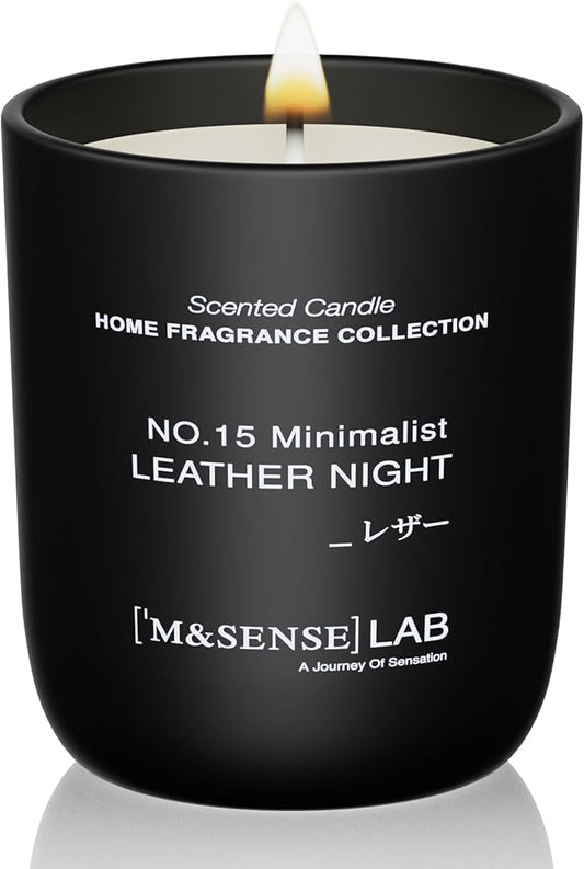 M&SENSE Natural Soy Candle| Leather Night | 5.3 oz | Minimalist Scented Candle for Relaxation, Gifting, Home Décor | for Bedroom, Office, Party Small - Bloomnest