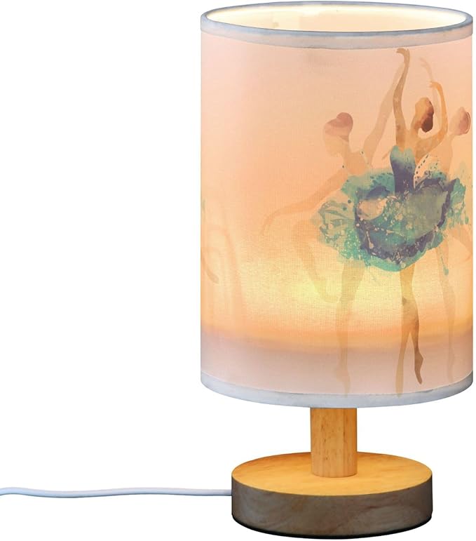 Table Lamp Ballerina Ballet Dancer in Pastel Color Dancing on White Nightstand Lamp with Wood Base Fabric Lamp Shade Bedside Desk Lamp for Living Room Bedroom Kids Room Office - Bloomnest