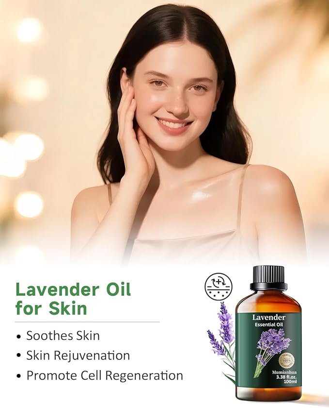 Pure Lavender Essential Oil, Mumianhua Natural Lavender Oil for Reed Diffuser, Laundry, Skin, Hair, Soap, Candles Making, Relaxation,Calming Rituals, Evening Wind-Down, Outdoor Fresh Air 3.38 Fl Oz - Bloomnest