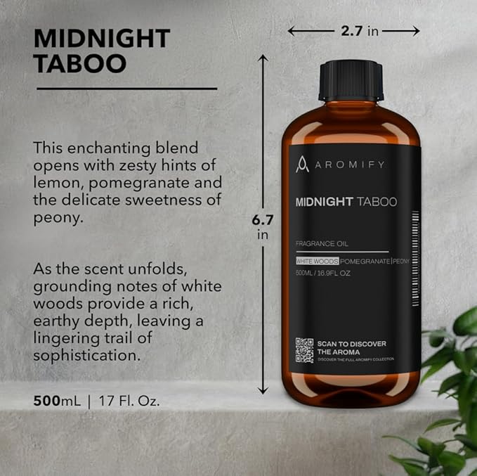 Midnight Taboo Diffuser Oil, Inspired by Luxury Hotels, 16.9 FL Oz, 500 mL, Hotel Scent for Home, Office, Bathroom, Aromatherapy Essential Oil, Lemon & Pomegranate Scents. - Bloomnest