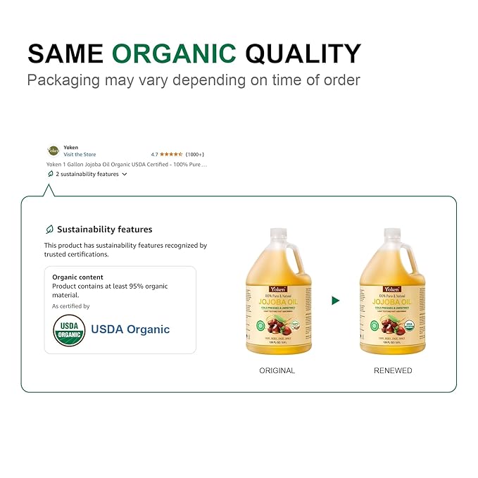 1 Gallon Jojoba Oil EWG Verified - 100% Pure Jojoba Oils Bulk Cold Pressed Unrefined Hexane Free Virgin Golden jojoba Carrier Oil for Hair Skin Massage DIY Natural Body Moisturizer - Bloomnest