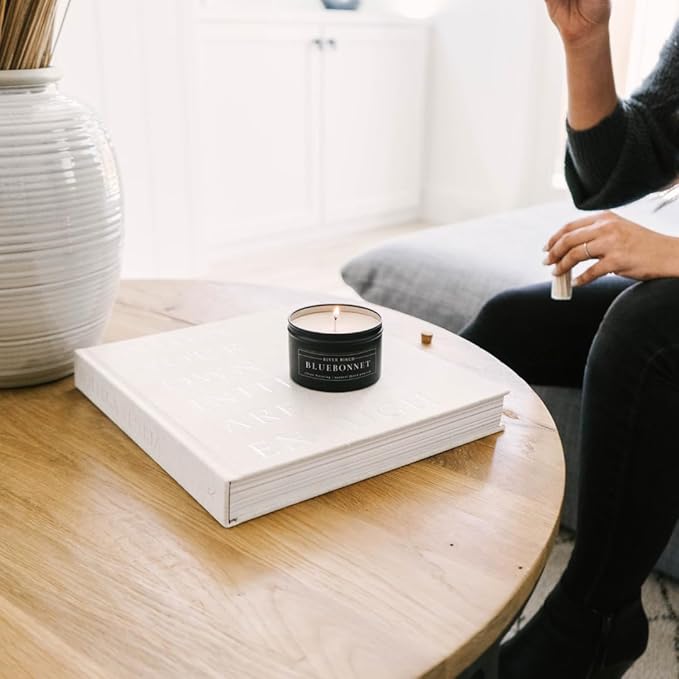 River Birch Premium, All-Natural, Non-Toxic Soy Wax | Bluebonnet Scented | 8 oz. Black Matte Tin Travel Candle | Cozy Relaxing Gifts for Home - Bloomnest