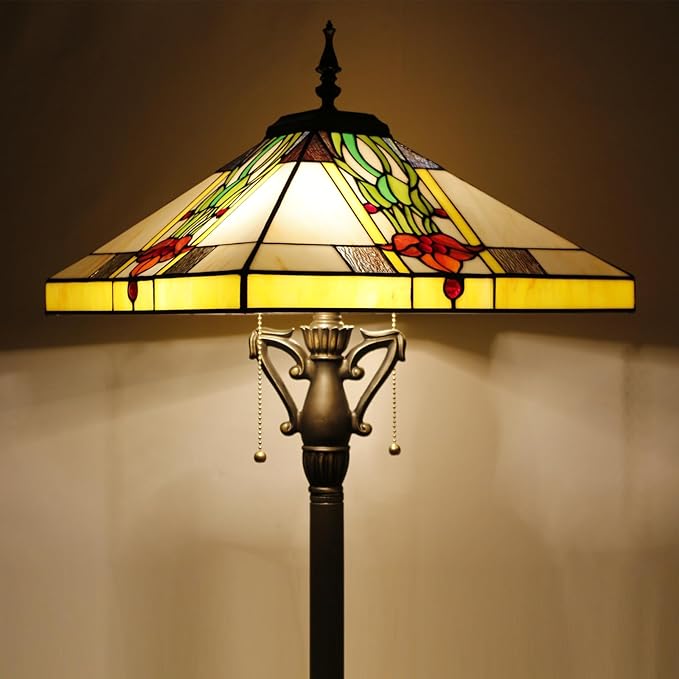 Tiffany Floor Lamp Tulip Flower Mission Style Stained Glass Standing Reading Light 16X16X64 Inch - Bloomnest