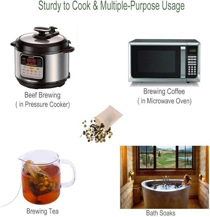 Eco-Fil Disposable Tea Filter Bags for Loose Tea, Wood Pulp Material, Biodegradable and Compostable, Unbleached Empty Tea Infuser Sachets with Drawstring, 100 Pack (3.2inch x 4.0inch)