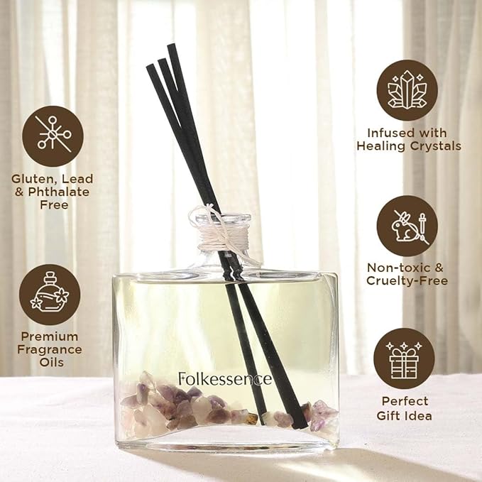 Folkulture Incense Sticks | Set of 6 (120 Sticks) Palo Santo Insence-Sticks | Sandalwood Incenses, Lemongrass, Rose Geranium | Reed Diffuser Home Decor | Scents with 5 Reed Sticks for Gift FOLKULTURE