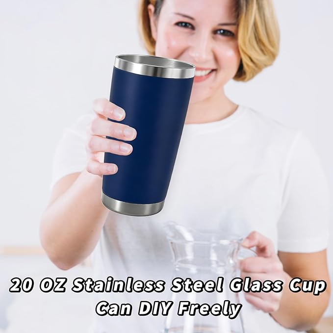 1 Packs, 20oz Stainless Steel Tumbler with Lid, Leakproof Double Wall Travel Mug for Hot/Cold Drinks, Home Office Outdoor Party Use, Durable Powder Coated Insulated Cup/Dark Blue - Bloomnest