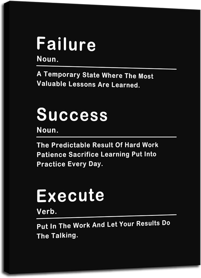 Motivational Canvas Wall Art Modern Success Failure Noun Inspirational Picture Execute Verb Posters Painting Prints Artwork Framed Wall Decor for Home Office Living Room Decor [30''W x 40''H] - Bloomnest
