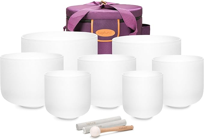 TOPFUND 6-12 inch Chakra Set of 7 Crystal Singing Bowls with Heavy Duty Carrying Case and Singing Bowl Mallets - Bloomnest