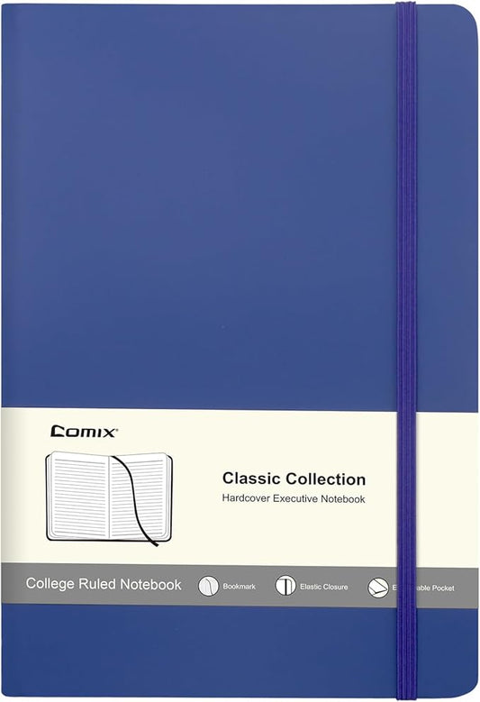 Comix Lined Journal Notebook for Women Men, Journaling Notebooks for Office School Home, 240 Pages, 5.5" x 8.3", College Ruled, A5, Hardcover, Navy Blue - Bloomnest