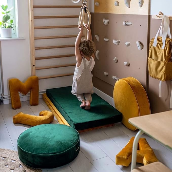 Velvet Floor Pillows Round Chair Cushion Couch Throw Pillow Soft Pouf Seat Mattress Bean Bag for Reading Nook Play Room (25.6",Green)