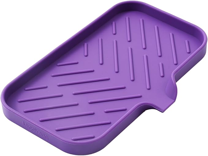 Silicone Bathroom Soap Dishes with Drain Spout-Bathroom and Kitchen Sink Organizer,Sponge Holder,Dish Soap Tray,Perfect for Dispenser,Scrubber,Bottle,Cup on Sink or Counter-Purple 9.6"×5.3" - Bloomnest