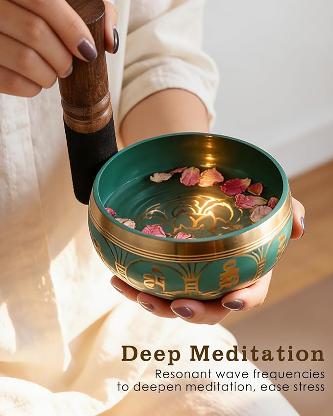 Tibetan Singing Bowls – Hand-Hammered in Nepal, Authentic Meditation Sound Bowls for Yoga, Chakra Healing, Mindfulness & Spiritual Self-Care Gifts for Women HIhealer
