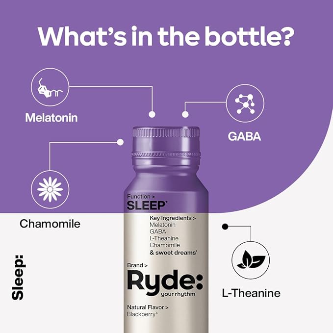 RYDE: Sleep Shot | BlackBerry Flavor | 2 FL OZ Shots | (8 Pack) - Bloomnest