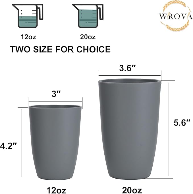 Wheat Straw Cups 8 PCS Good Alternative to Plastic Reusable Cups 12 oz Unbreakable Drinking Cup Reusable Dishwasher Safe Water Plastic Glasses Grey - Bloomnest