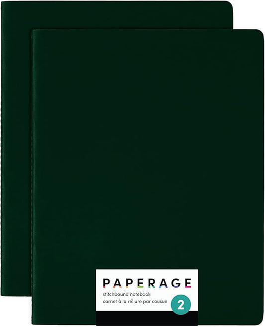 PAPERAGE Soft Cover Blank Journal Notebook, 2 Pack, (Dark Green), 100 Pages, Large 7.5 inches x 9.5 inches, Ideal for Sketch Book, Note Taking & Travel Journal - Bloomnest