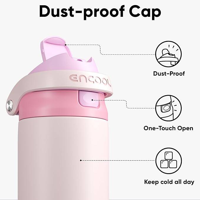 ENCOOL Leakproof Insulated Water Bottle with Straw Dual-Sip Water Bottle Bag-Safe Design for Work, Commute & Gym – Keeps Drinks Cold All Day, 24 oz, Macaron Pink ENCOOL