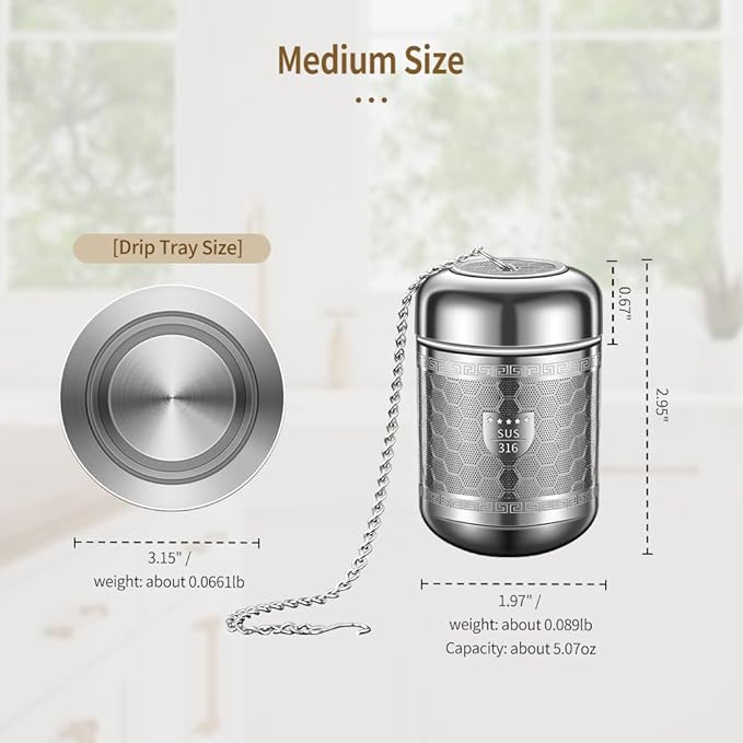 2 Pack 316 Stainless Steel Loose Leaf Tea Infuser – Tea Connoisseur's Choice for White, Green, Oolong, Black, and Herbal Teas (2 Pack - Medium) - Bloomnest
