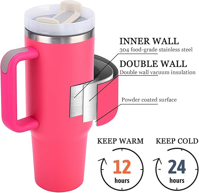Personalized Tumbler with Handle, Custom 40oz Insulated Stainless Steel Tumblers Travel Mug Coffee Cup with Engraved Name and Straw Lid, Personalized Gifts for Women Men Him Her - Bloomnest