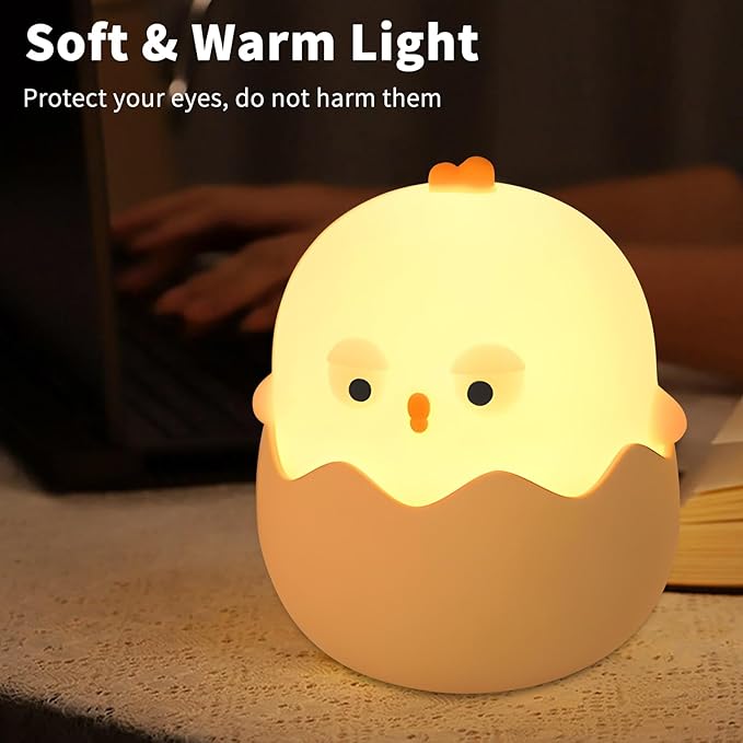 Easter Chick Egg Night Light - Dimmable 7-Color LED Nursery Lamp for Babies, Soft Silicone Touch Eggshell Decor for Easter Basket, Bedroom & Kids Room, Easter Gifts & Birthday Presents - Bloomnest