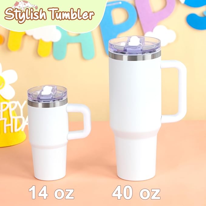 Cosictic 14 Oz Flip Straw Tumbler with Handle for Kids, Stainless Steel Double Wall Insulated Cup for Children with Flip Top Lid, 14 Oz Leak-proof Cups for Kids, White - Bloomnest