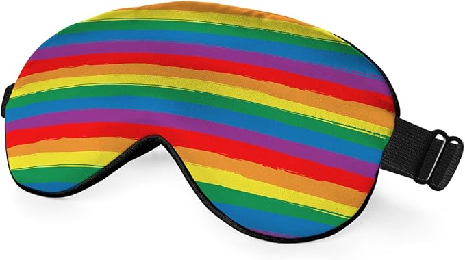 Rainbow Striped Sleep Eye Mask LGBT Flag Color Stripes Art Silk Eye Mask Sleeping Soft Eye Shade Cover for Men Women Boy Girl Airplane Travel with Elastic Strap - Bloomnest