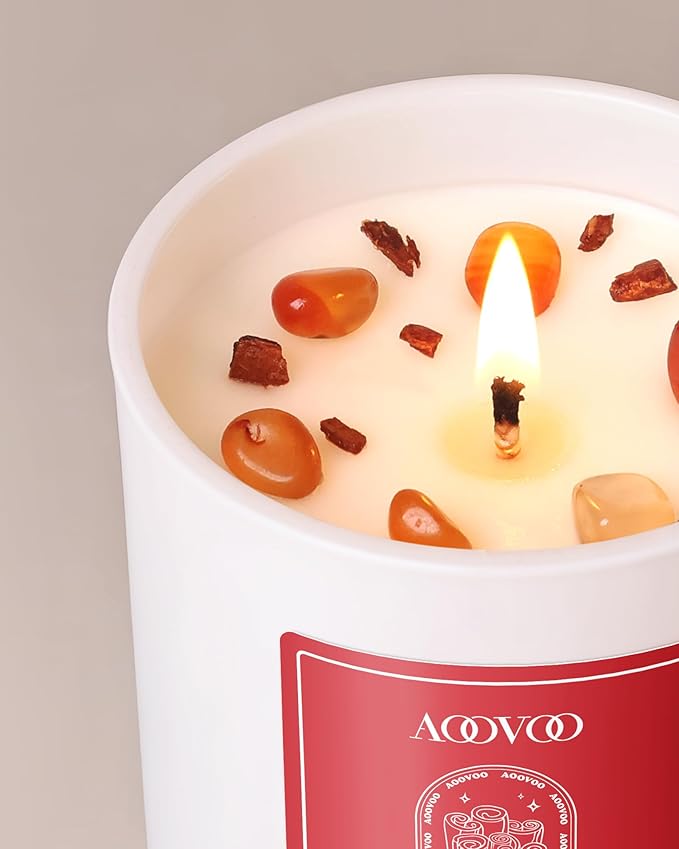 AOOVOO Cinnamon Scented Candles for Women - Aromatherapy Candle with Crystals Inside, 10oz Soy Candles for Home Scented, Birthday Gifts Christmas Candle for Women Mom - Bloomnest