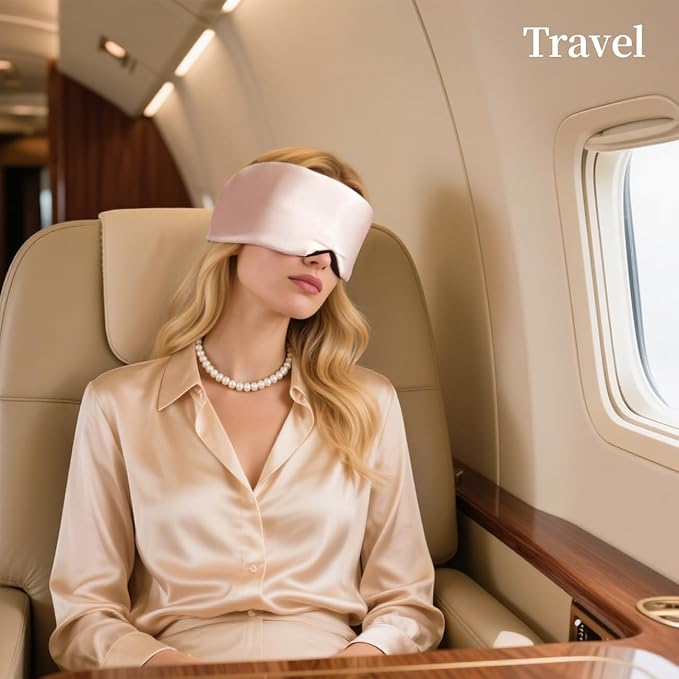 USlixury Silk Sleep Mask, 3D Contoured Sleeping Masks, Blackout Sleep Masks for Women with Nose Wing,100% Mulberry Silk, Face-Hugging Non-Slip SLEP Mask for Side Sleeper, 27.5x4.5'', Pink - Bloomnest